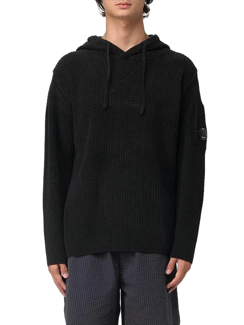 C.P. Company Textured Knit Hoodie With Drawstring Hood