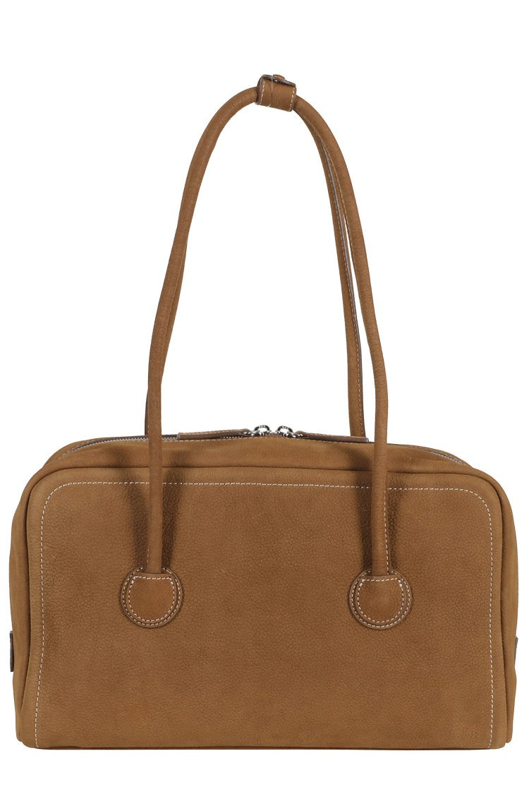 Margesherwood Brown Soft Boston Double-Slider Suede Shoulder Bag