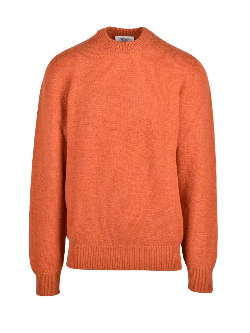 Laneus Orange Extrafine Merino Wool-Cashmere Blend Crewneck Sweater
