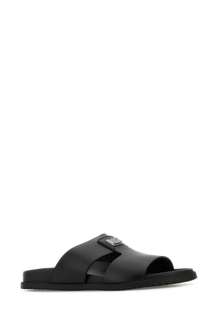 Dolce & Gabbana Black Leather Slippers