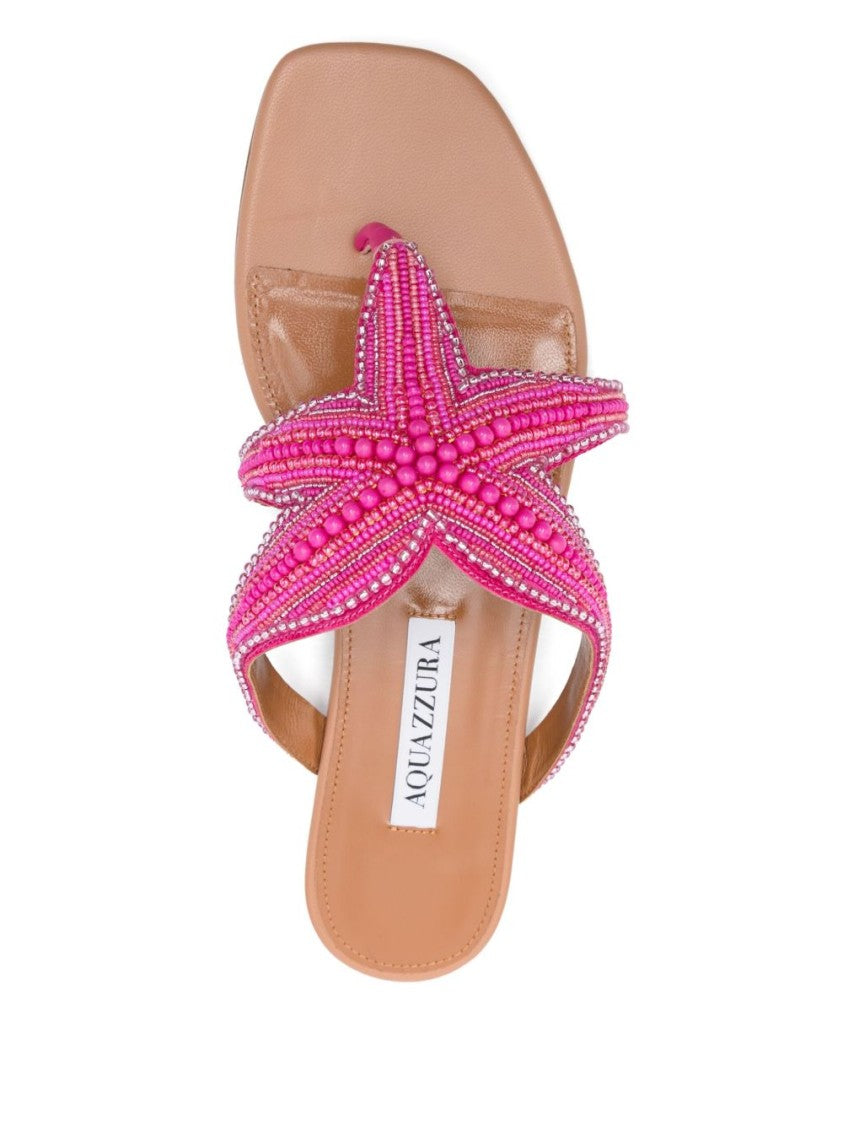 Aquazzura Fuchsia Pink Bead Embellished Square Sandals