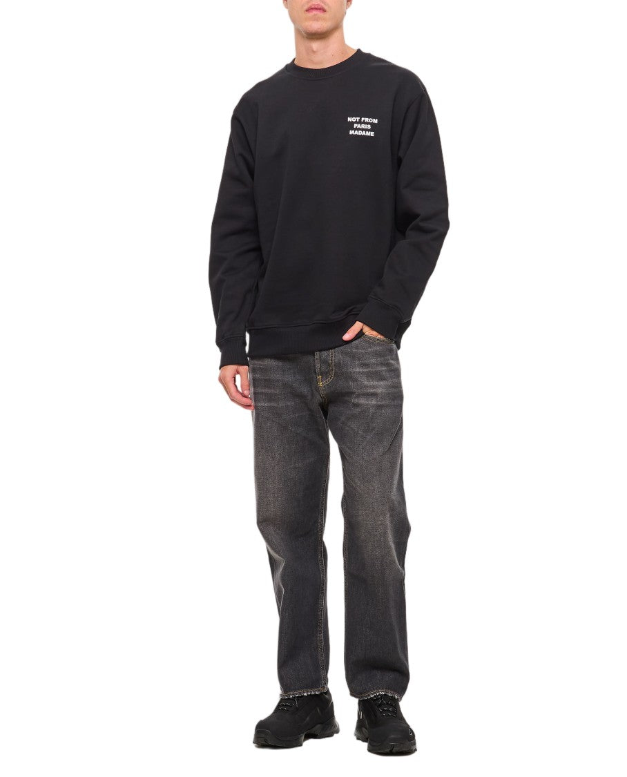Drôle De Monsieur Black Slogan Heavyweight Cotton Crew-Neck Sweatshirt
