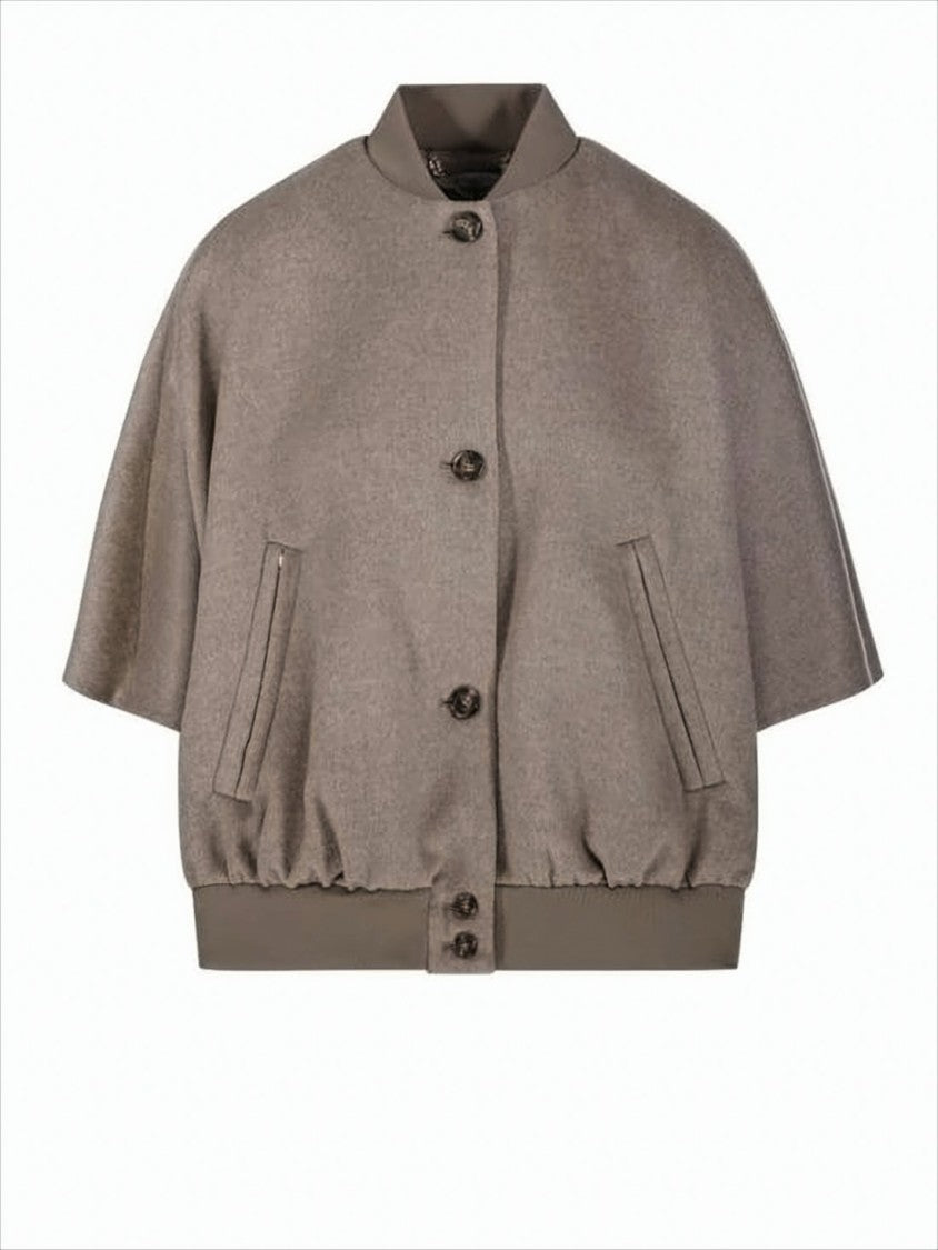 Max Mara Cashmere Cape With Button-Up Front And Ribbed Trims