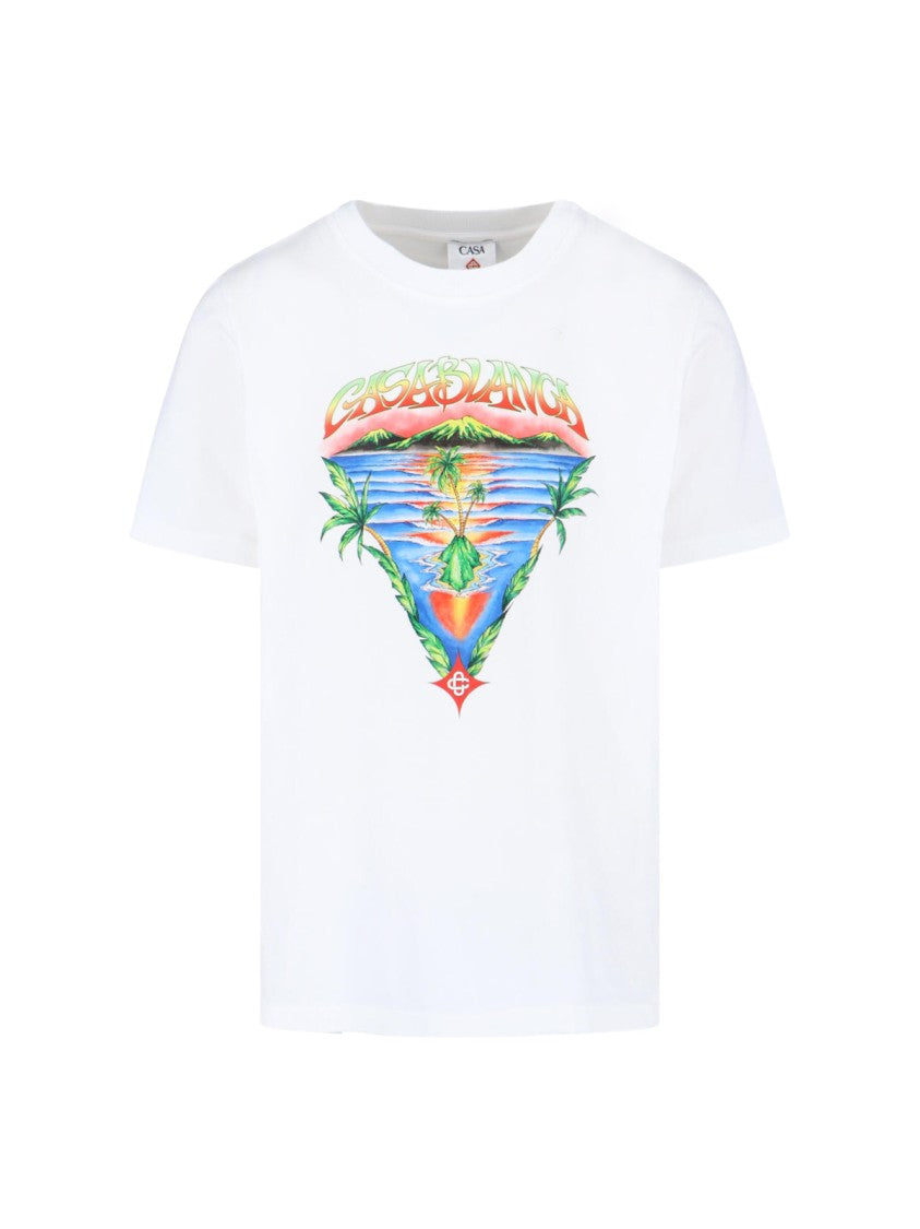 Casablanca Graphic Print Organic Cotton T-Shirt With Ribbed Neckline