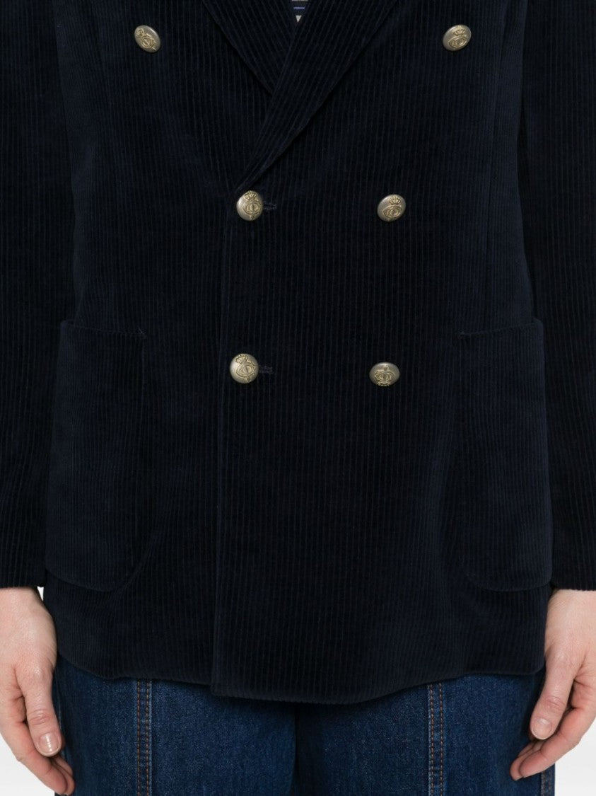 Circolo 1901 Double-Breasted Blue Jacket With Corduroy Texture