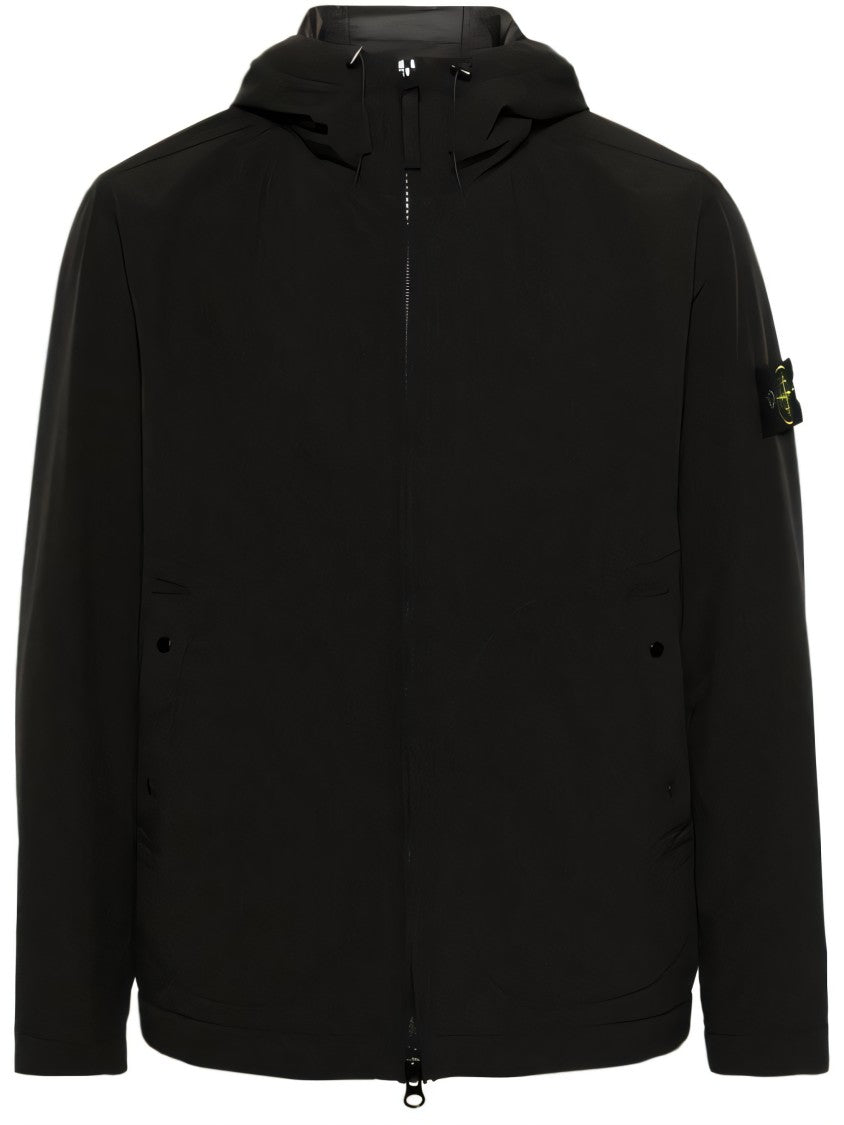 Stone Island Black Padded Jacket With Hood And Zip Closure