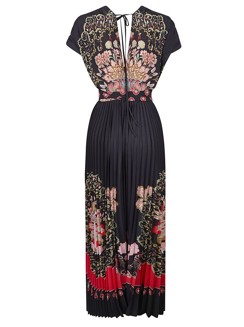 La Double J Flowing Midi Dress With Pleated Design And Matching Belt