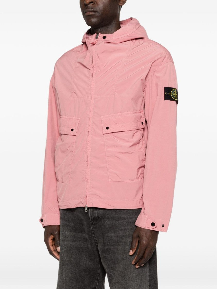 Stone Island Casual Pink Jacket With Double-Layer Hood