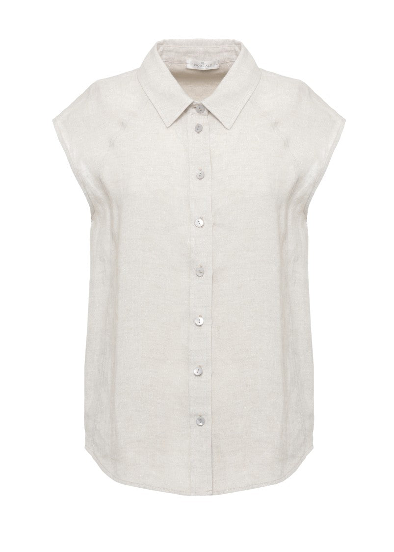 Panicale Ivory Linen Sleeveless Casual Shirt
