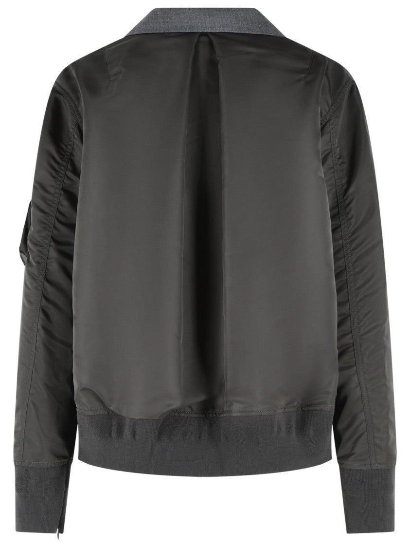 Sacai Blazer In Grey And Green Wool Blend