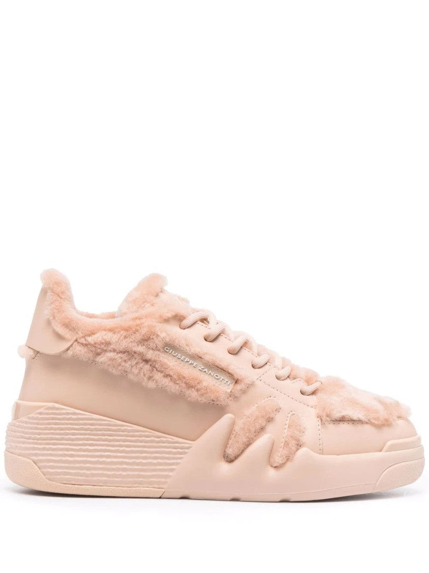 Giuseppe Zanotti Plush Fur And Leather Trainers With Rubber Sole