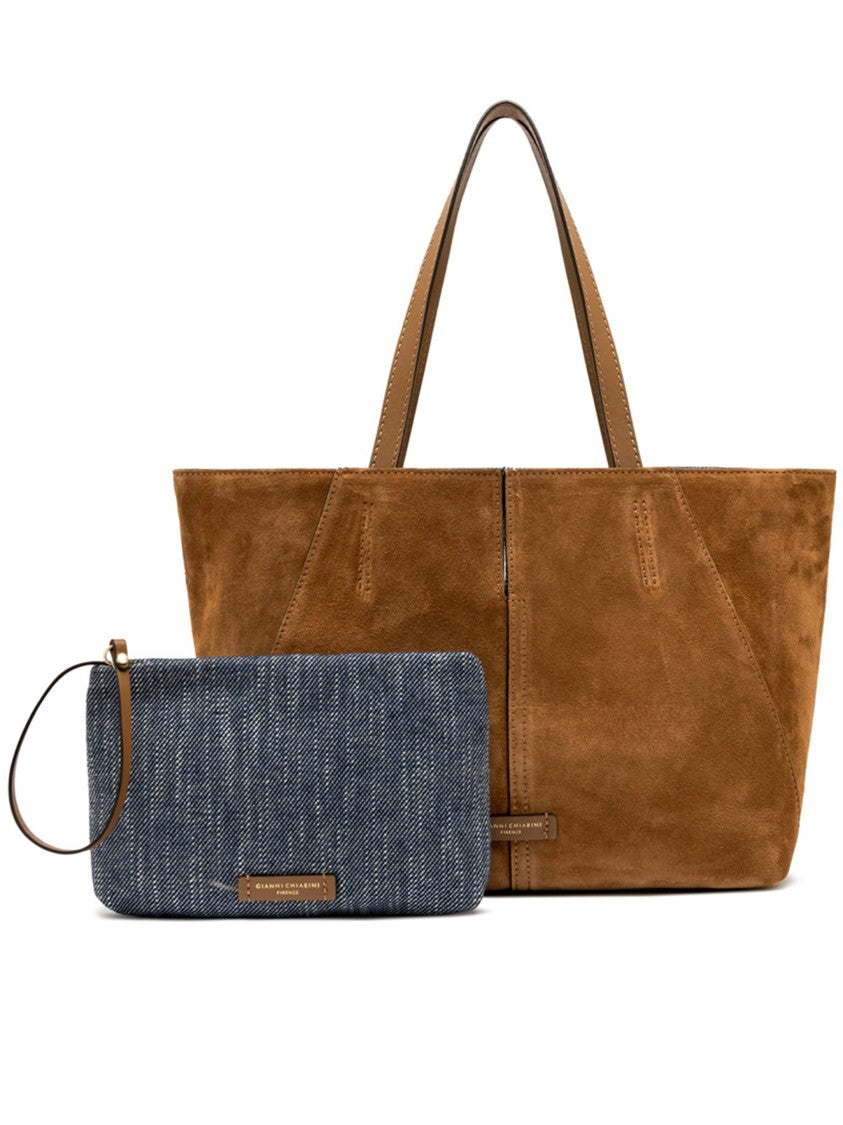 Gianni Chiarini Maya Structured Brown Suede Leather Tote