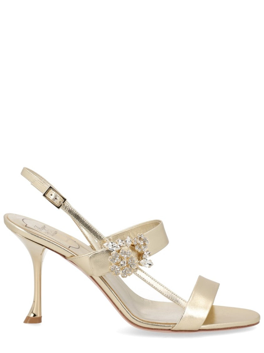 Roger Vivier Metallic Finish Crystal Embellished Sandals