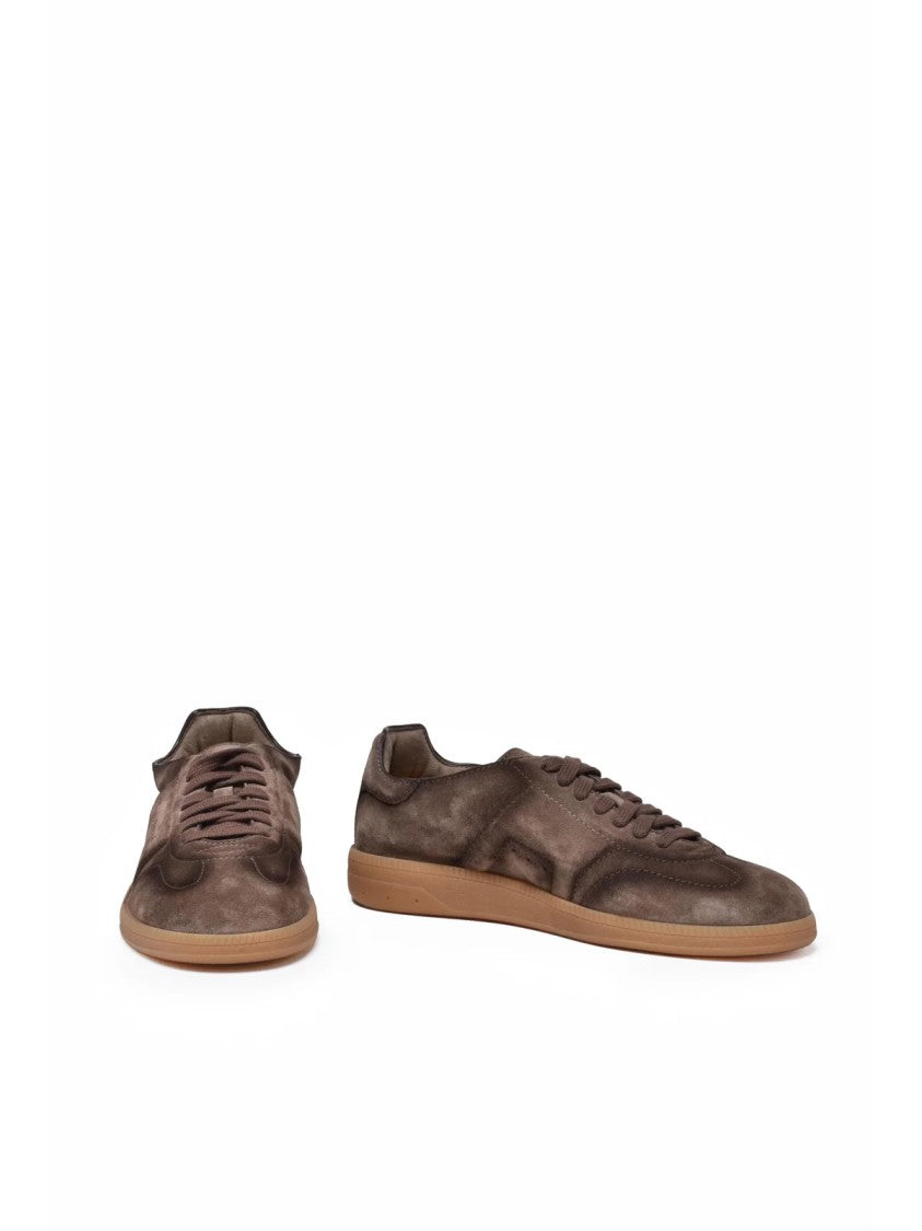 Santoni Brown Velvet Low-Top Sneakers