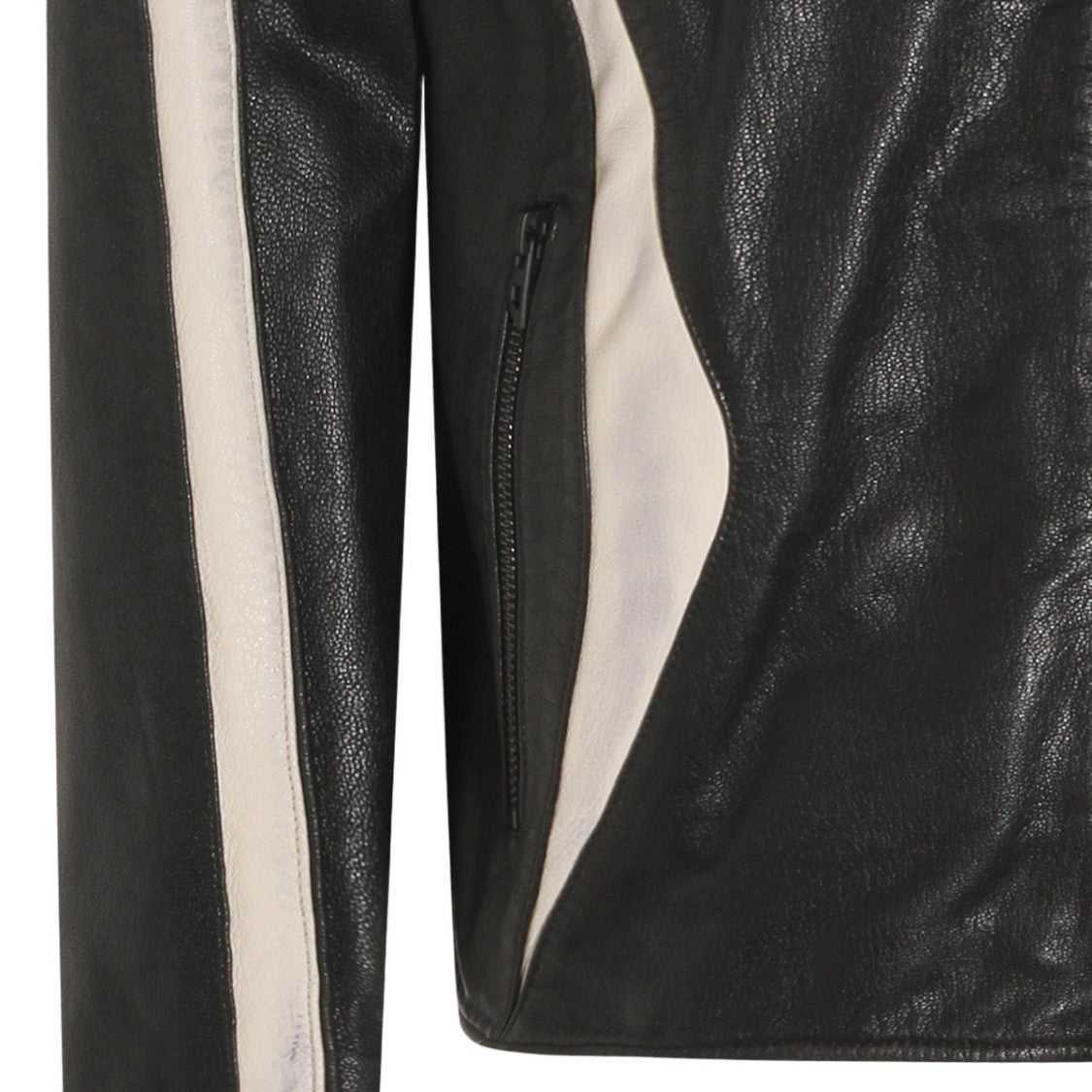 Diesel Sporty Black Leather Jacket With Contrasting Panels