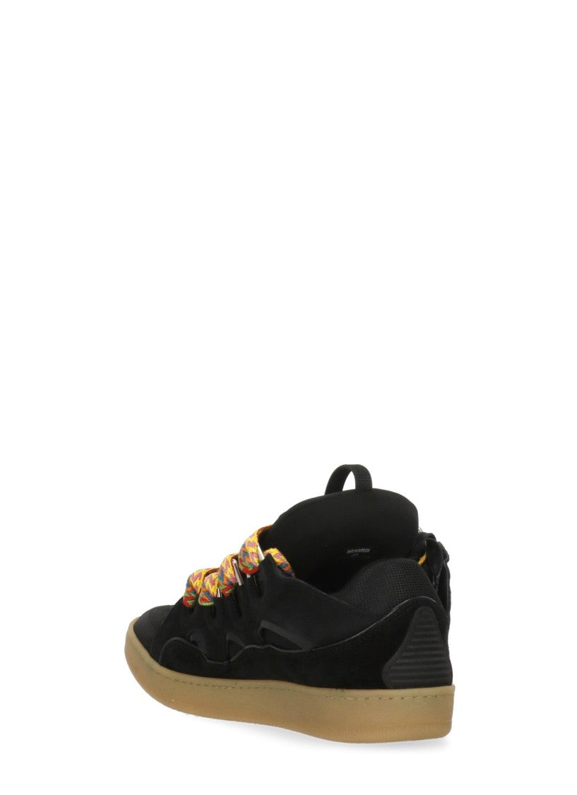 Lanvin Black Curb Herringbone Lace Leather Sneakers