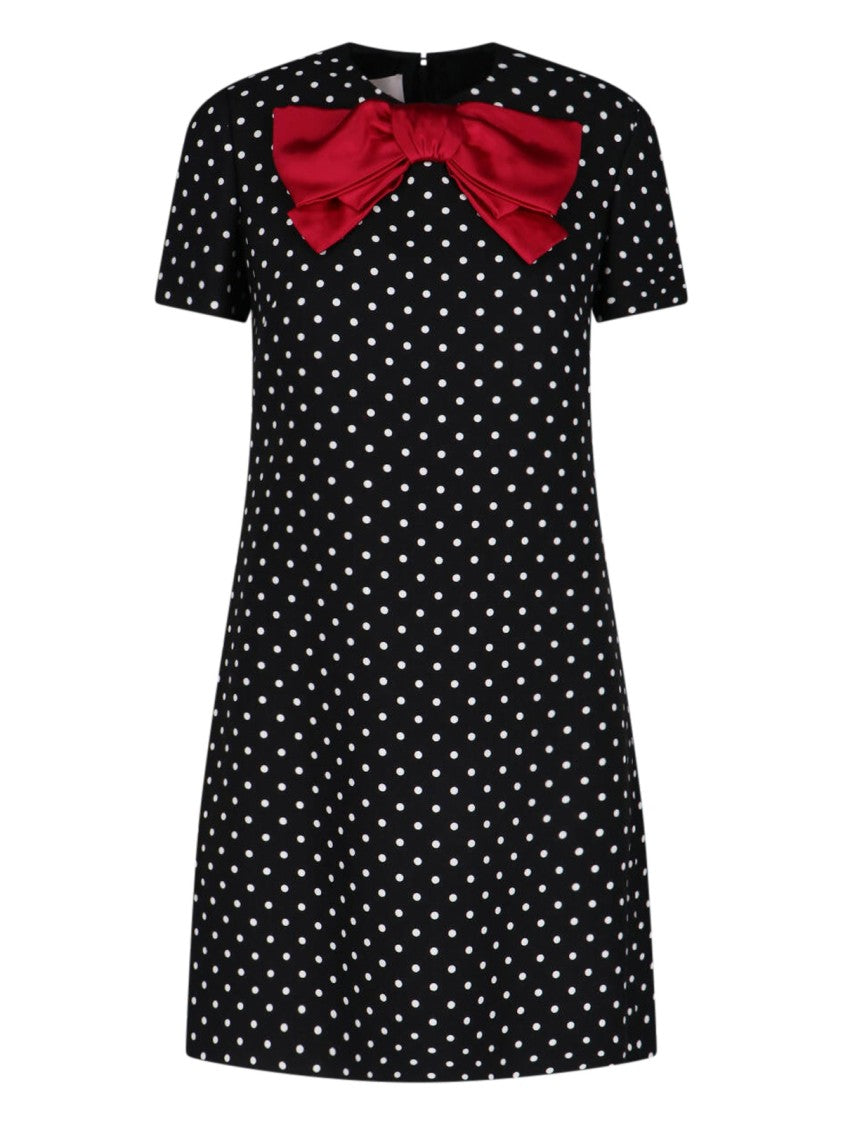 Valentino Mini Polka Dot Dress With Red Bow Detail