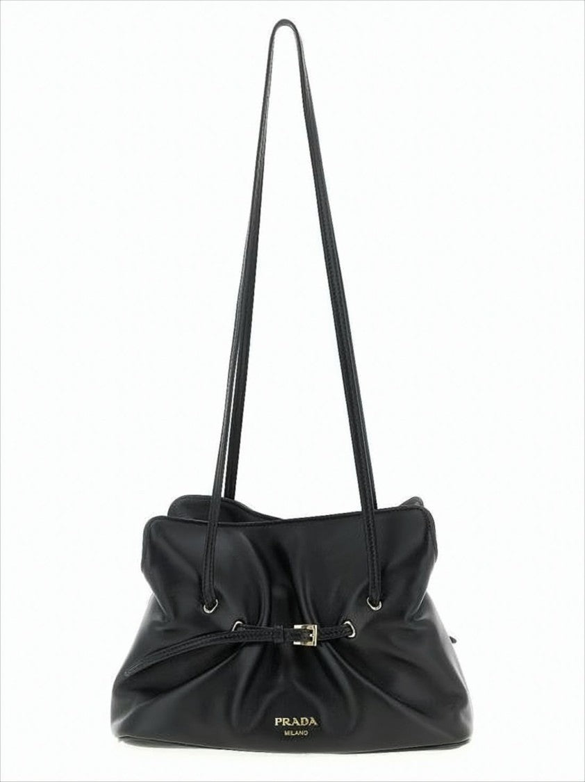 Prada Gathered Sheepskin Shoulder Bag With Gold-Tone Accents