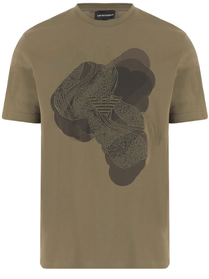 Emporio Armani Cropped Grey Cotton T-Shirt With Embroidered Logo