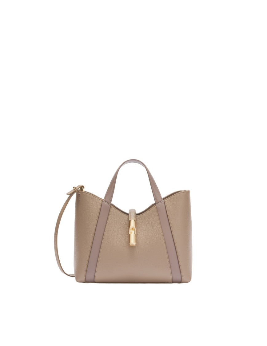 Furla Goccia S Tote Bag In Stucco Color Leather