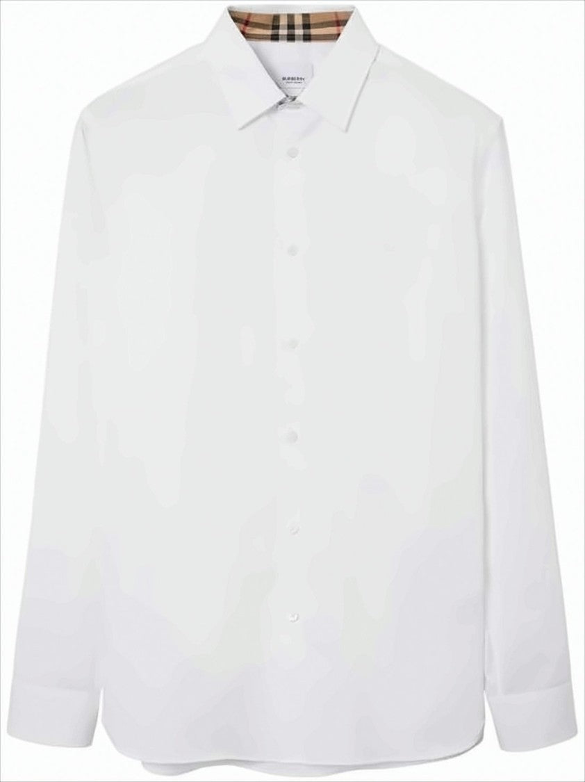 Burberry White Long-Sleeved Shirt With Classic Collar