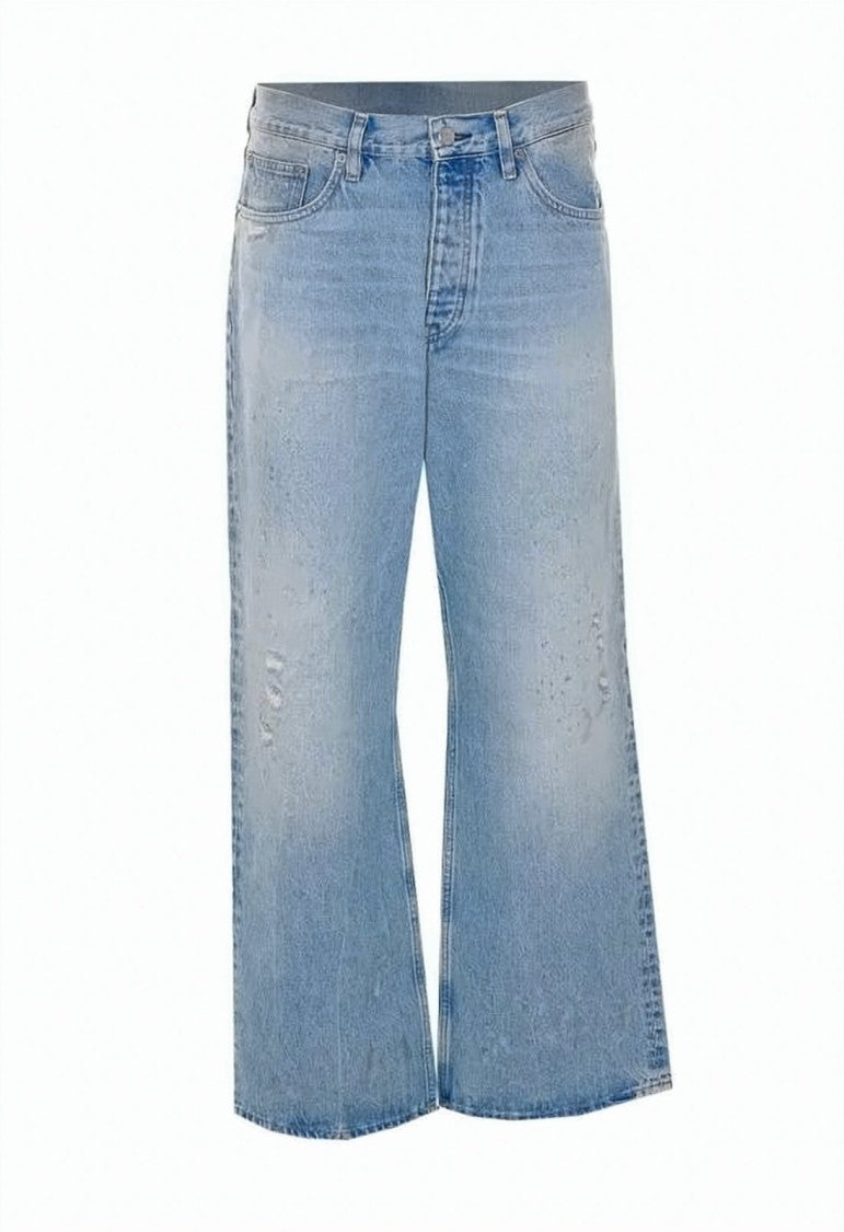 Sunflower Light Blue Cropped Denim Pants With Distressed Details