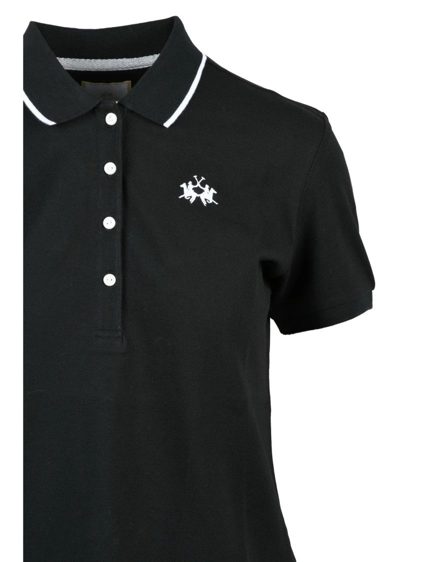 La Martina Black Embroidered Cotton Polo Shirt
