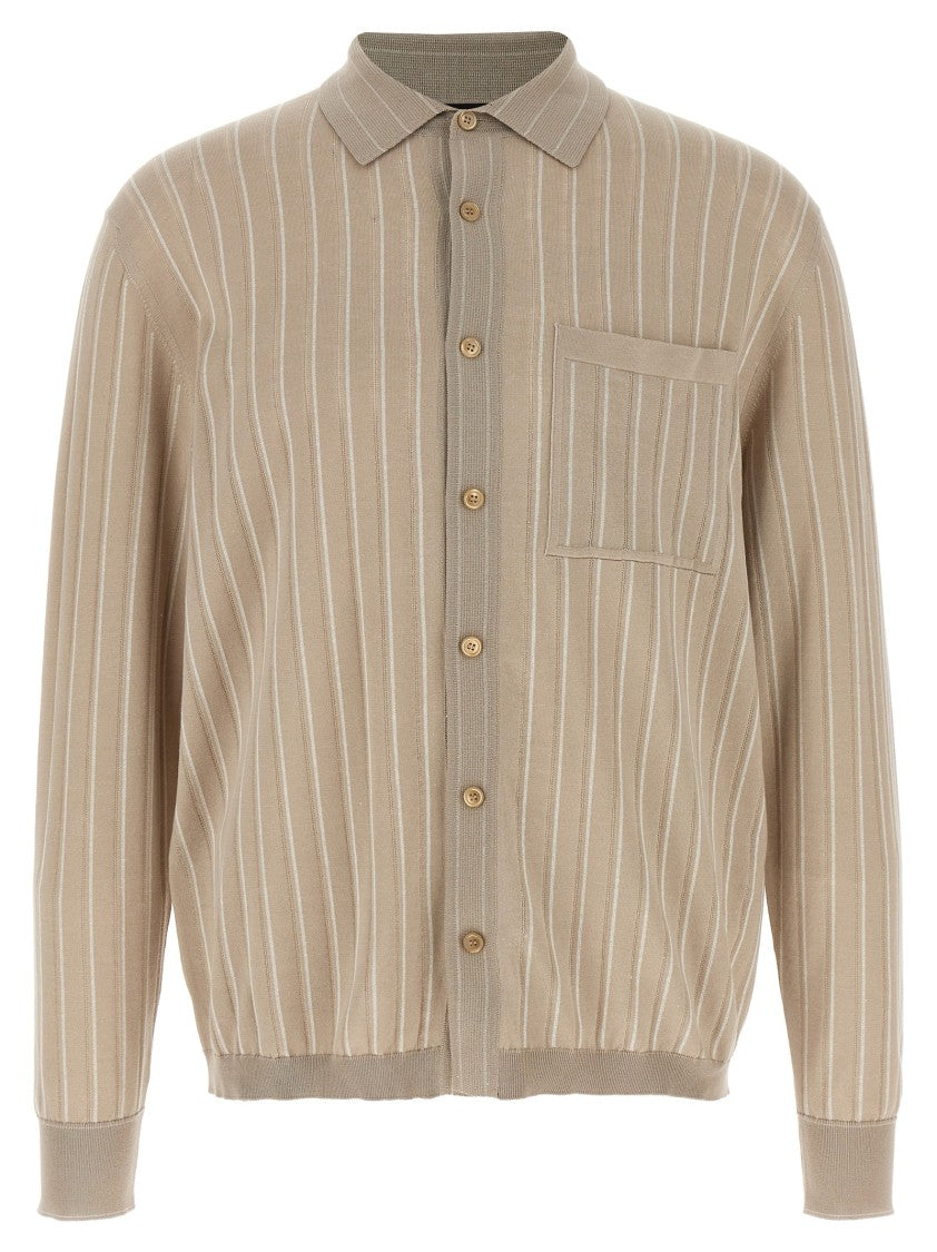 Brioni Silk Blend Knit Shirt With Openwork Pattern