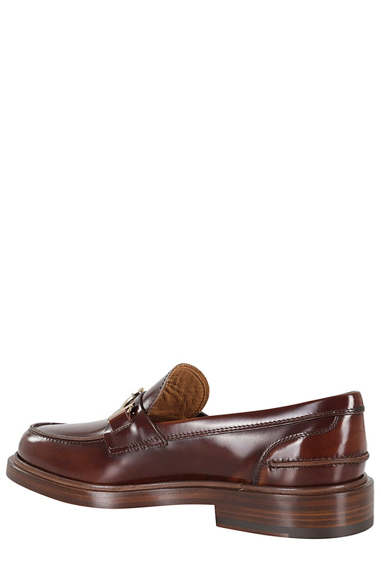 Tod's Brushed Leather Loafer With Gold Buckle Detail