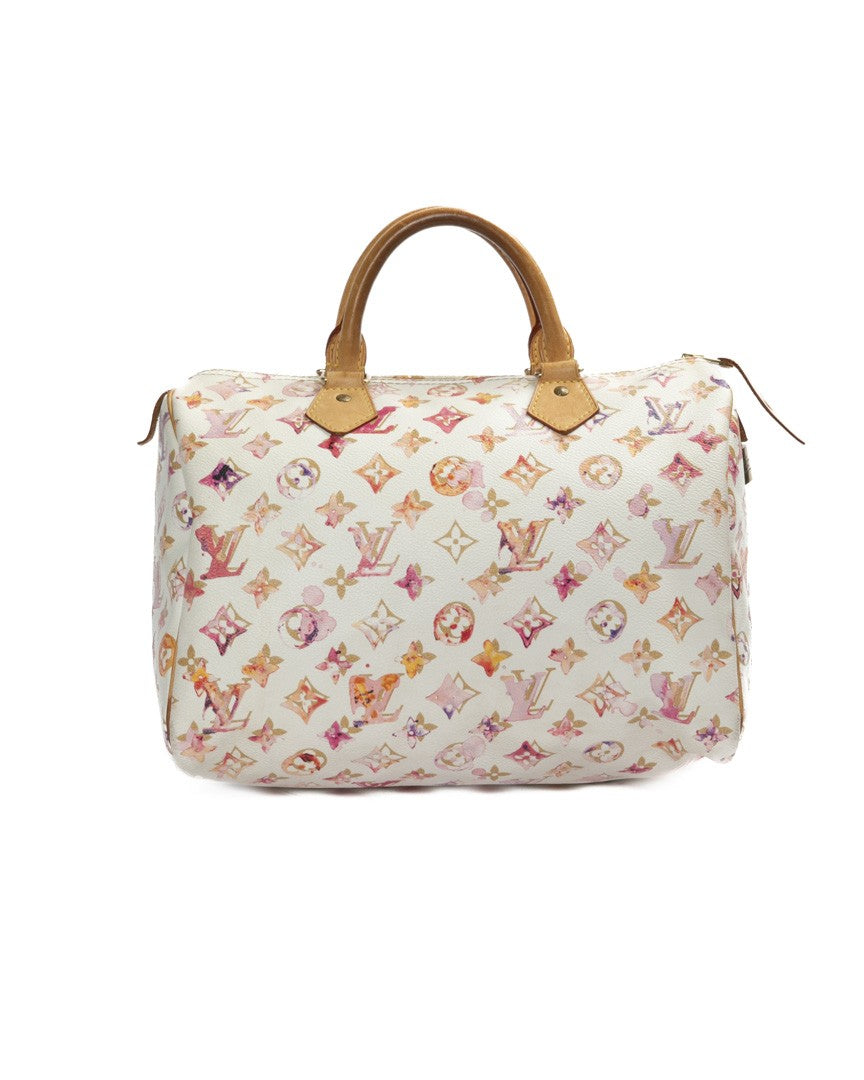 Louis Vuitton White Speedy 30 Watercolor Monogram Canvas Tote Bag