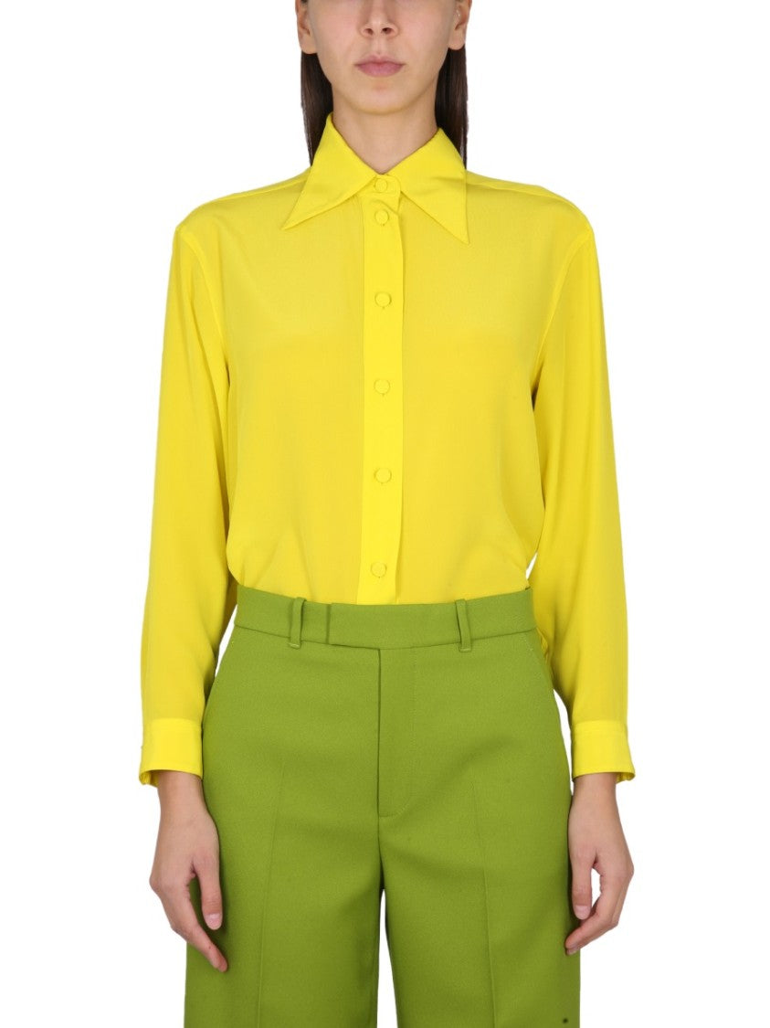 Gucci Pointed Collar Silk Shirt With Lined Detail