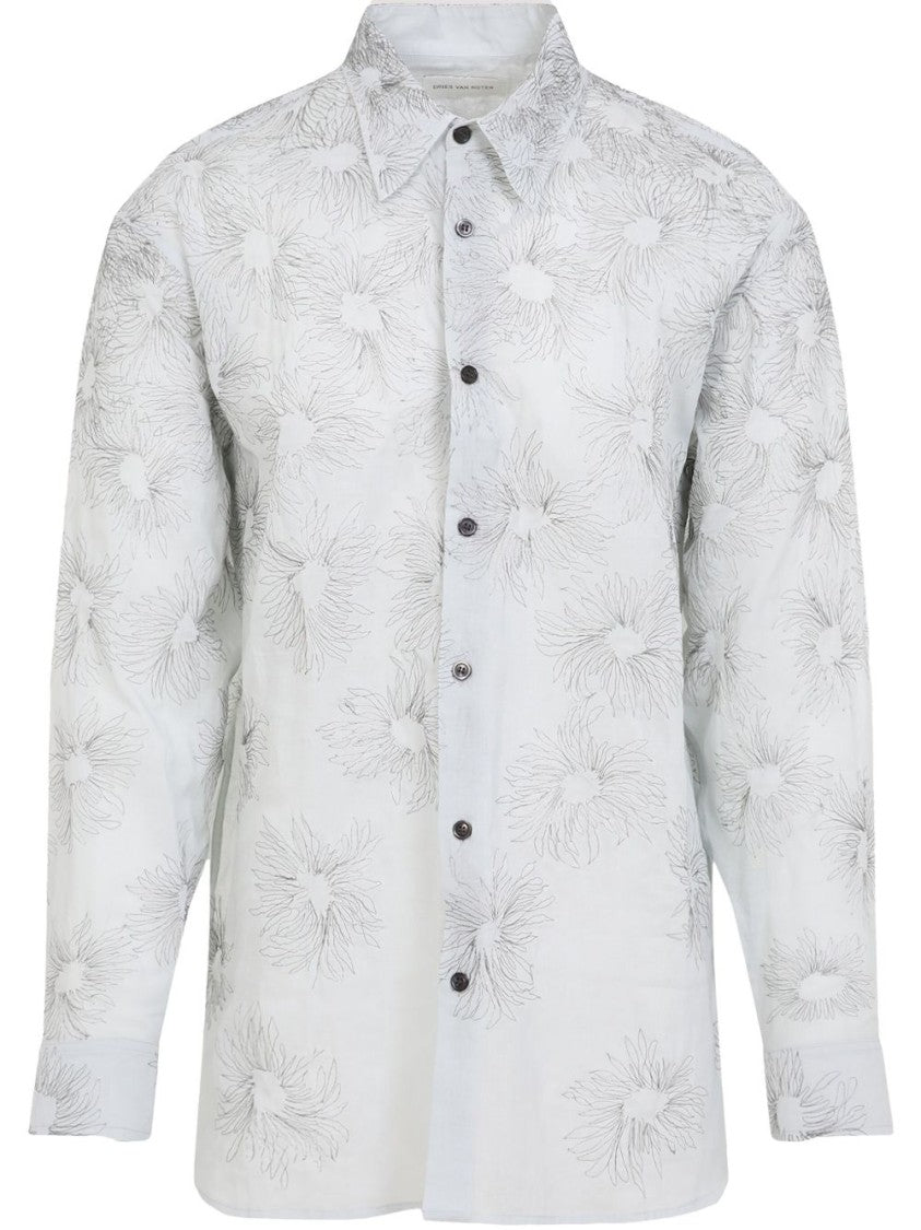 Dries Van Noten Light Grey Straight Point Collar Shirt