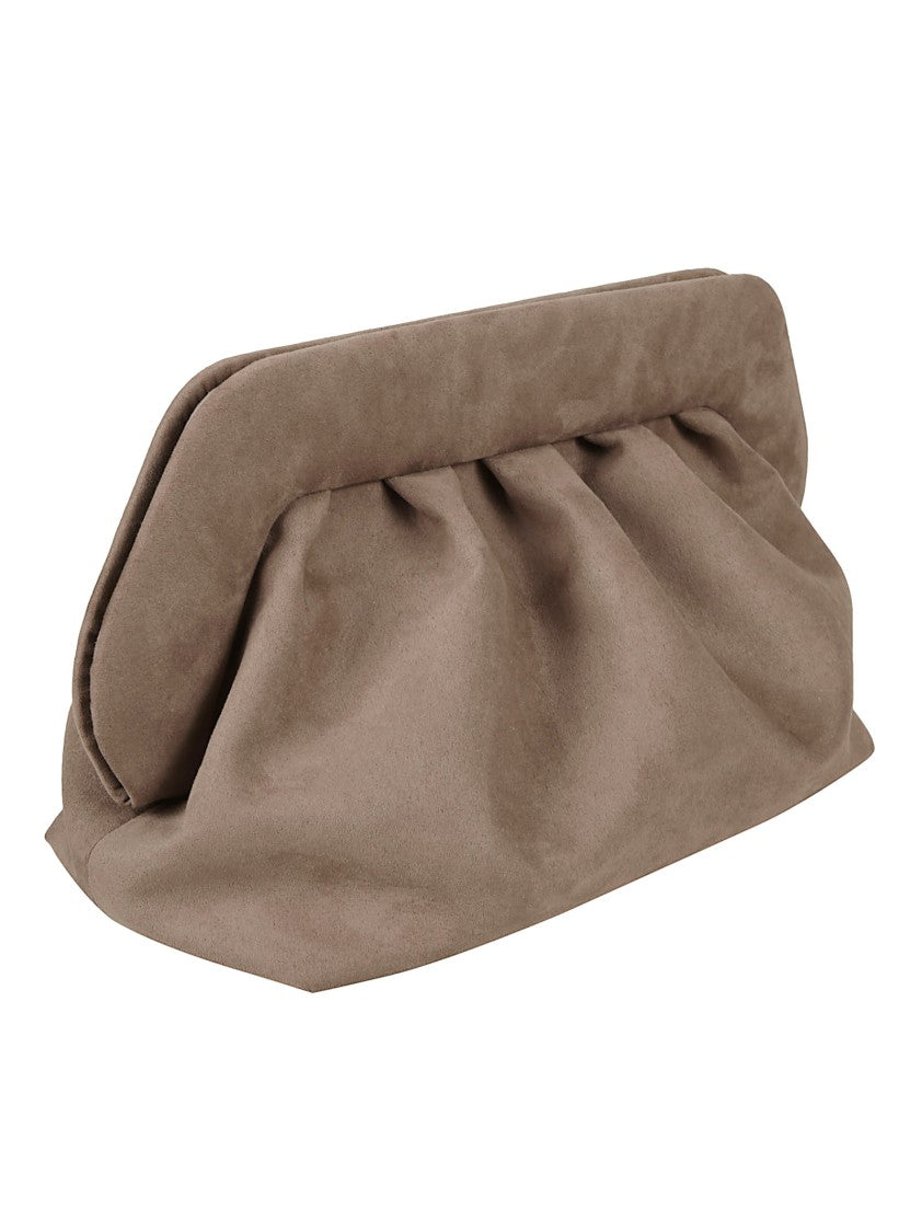 Themoirè Suede Clutch Bag With Structured Frame And Ruched Design