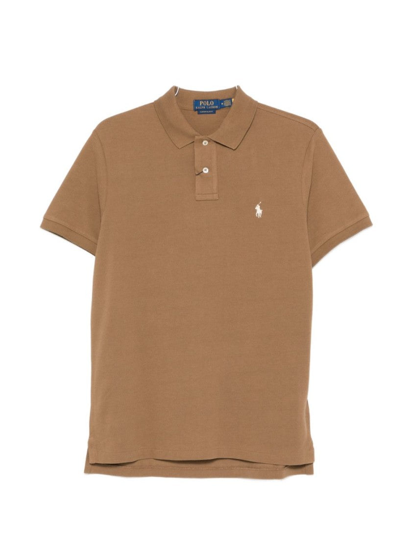Polo Ralph Lauren Classic Brown Polo Shirt With Textured Knit Fabric