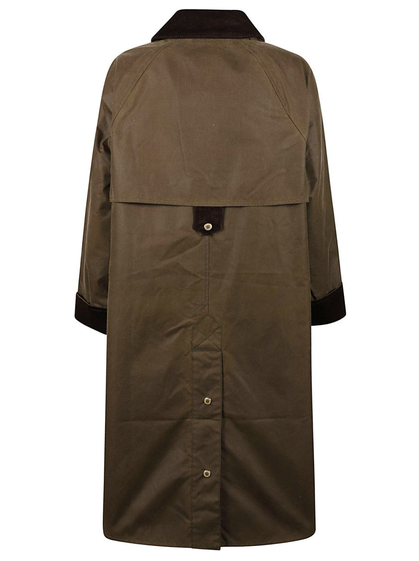 Barbour Mid-Length Waxed Jacket With Corduroy Collar And Flap Pockets