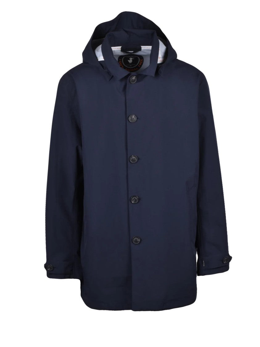 Save The Duck Technical Overcoat With Button-Up Front And Adjustable Cuffs