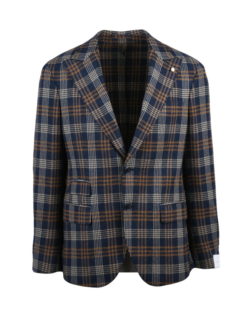 Luigi Bianchi Rounded Plaid Jacket In Navy And Brown Tones