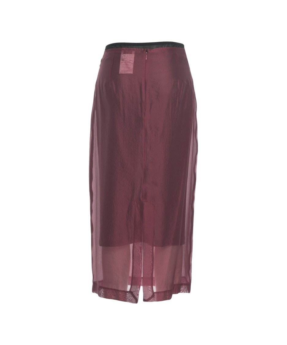 8Pm Flowing Midi Skirt With Semi-Transparent Overlay And Lace Hem