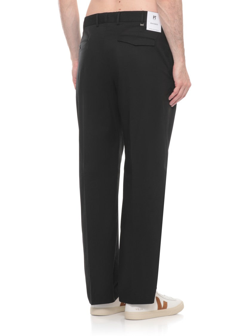 Pt Torino Black Hook Fastening Cotton Pants