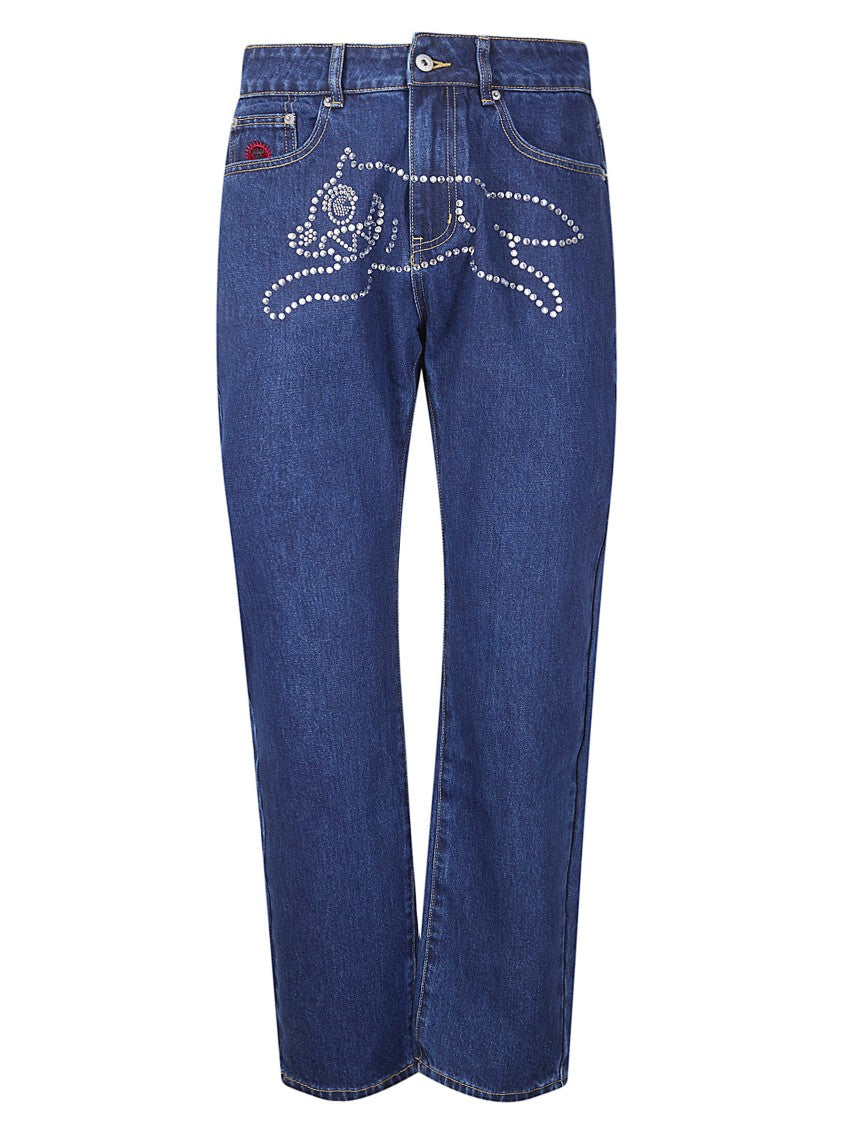 Icecream Blue Crystal Running Dog Denim Pants