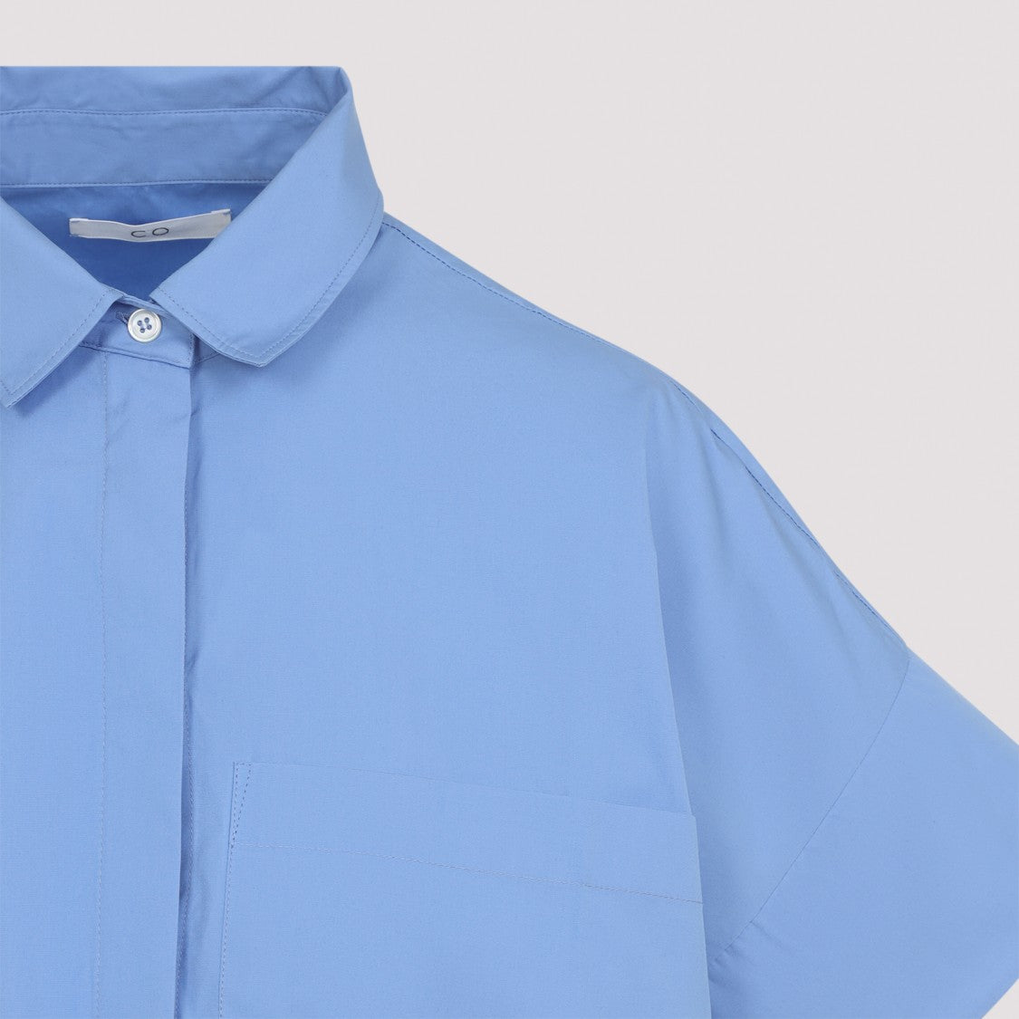 Co Loose-Fitting Blue Cotton Shirt With Classic Collar And Concealed Button Placket