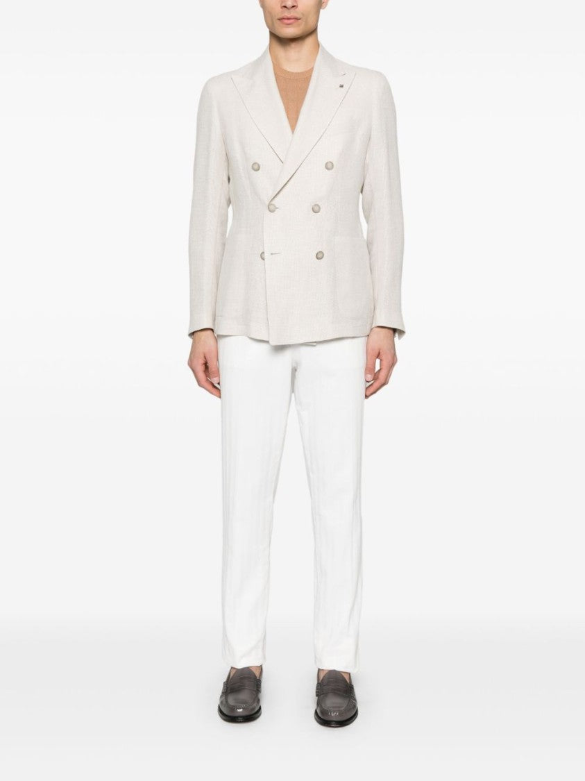 Tagliatore Double-Breasted White Jacket With Tailored Fit