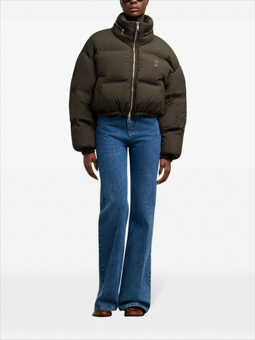 Ami Cropped Oversized Puffer Jacket With High Collar And Zip Closure