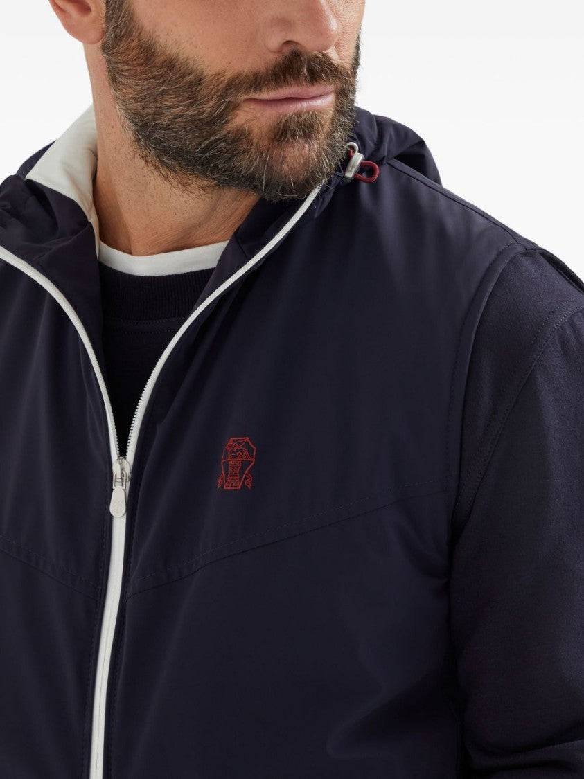 Brunello Cucinelli Black Zip-Up Hooded Logo Vest