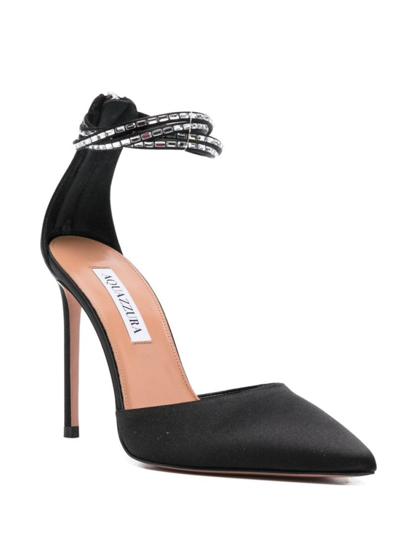 Aquazzura Black Satin Bead Embellished Pointed Pumps
