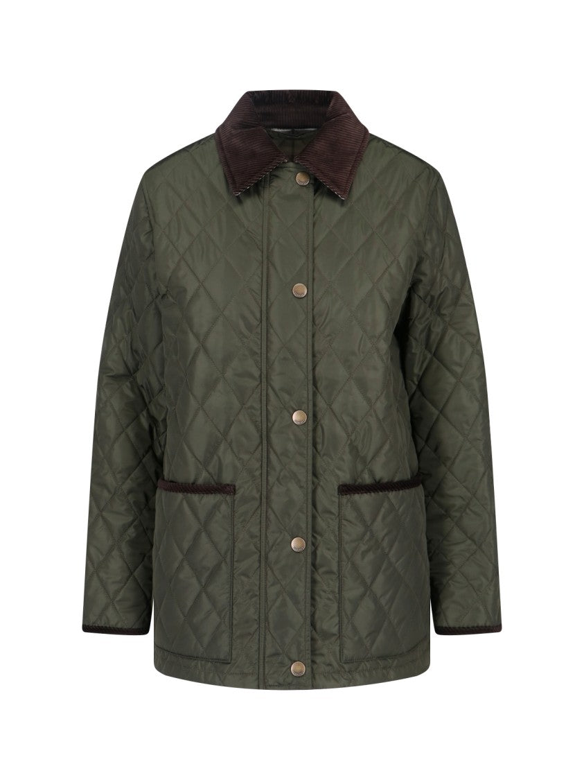 Burberry Quilted Green Jacket With Contrast Velvet Collar