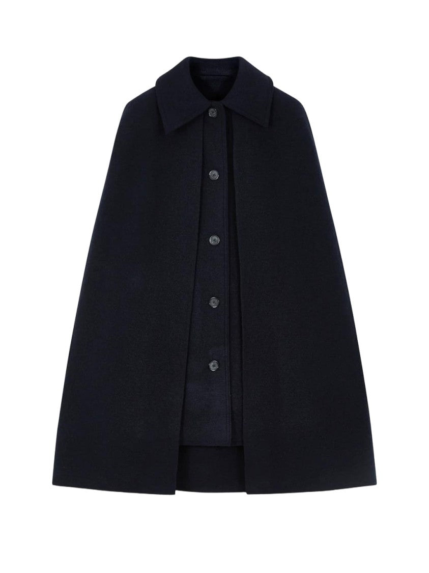 Totême Structured Blue Cape Coat With Flared Hem