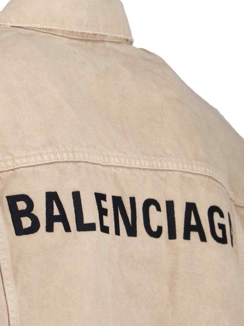 Balenciaga Beige Denim Jacket With Contrast Logo Embroidery