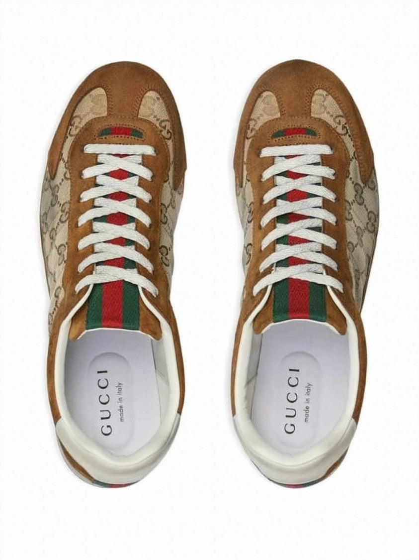 Gucci Low-Profile Suede And Canvas Sneakers With Monogram Detail