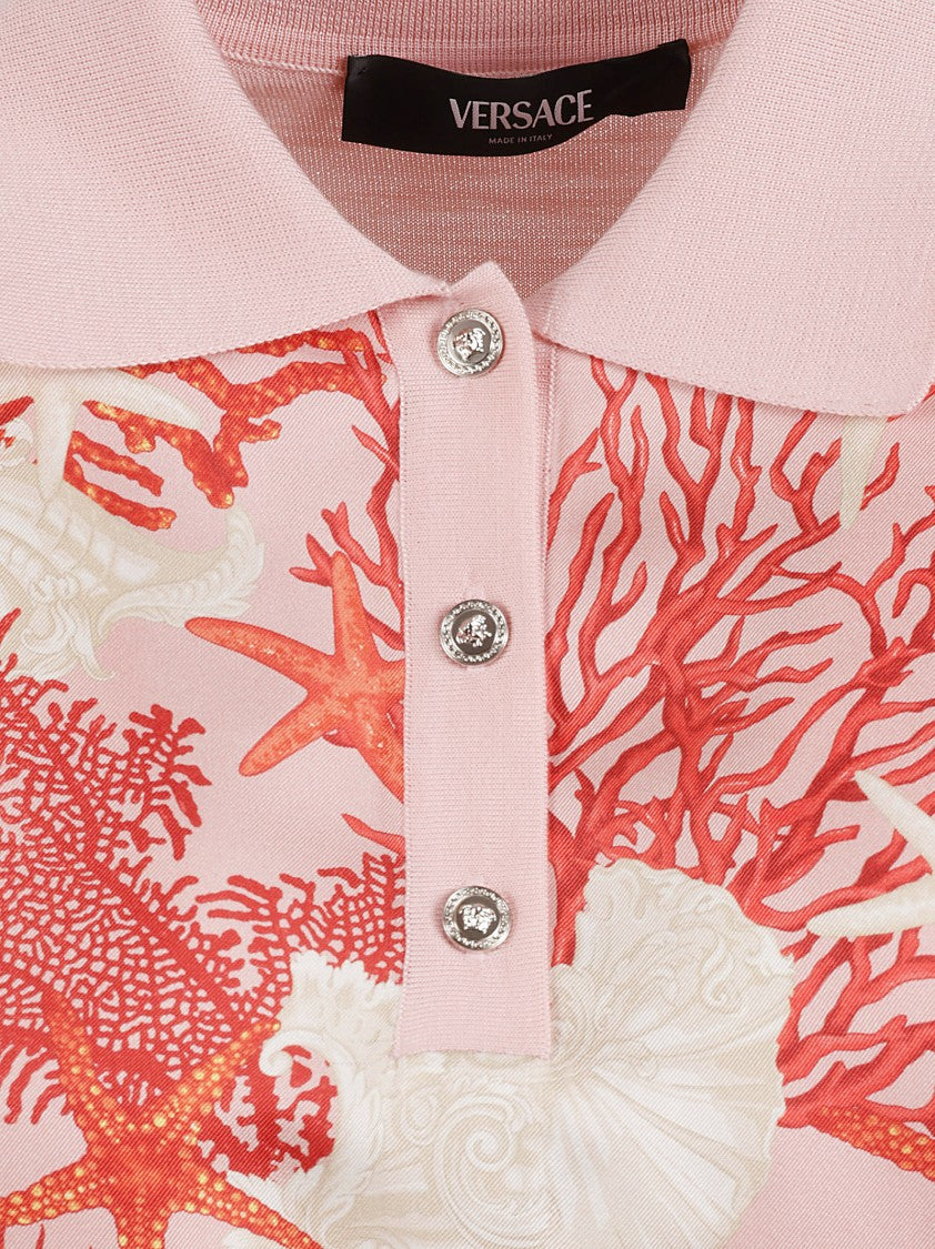 Versace Coral And Seashell Print Polo Shirt